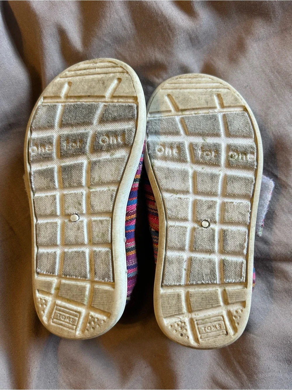 TOMS Pink Multi-Striped Canvas Slip-On Velcro Shoes Size T 7